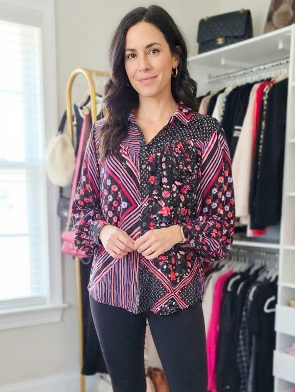 Free People Womens Pink Floral Patchwork Button-Up Shirt Size SP